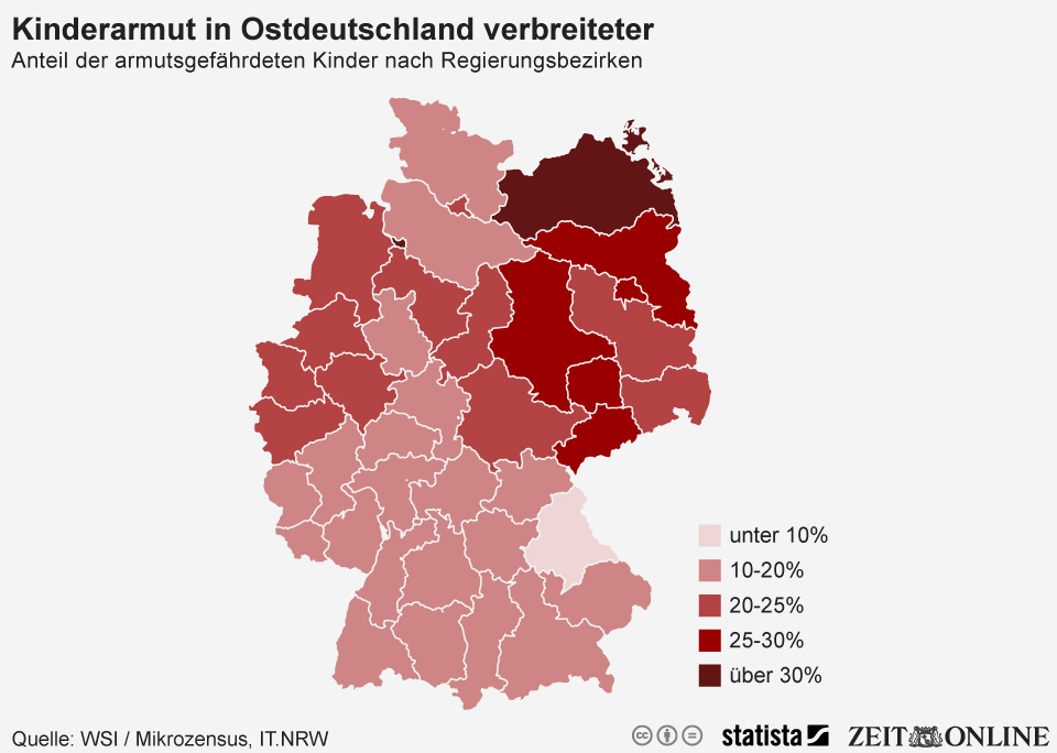 Infografik Verteilung der Kinderarmut in Deutschland nach Regierungsbezirken