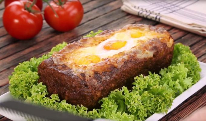Falscher Hase mit Ei, Käse, Schinken - Hackbraten